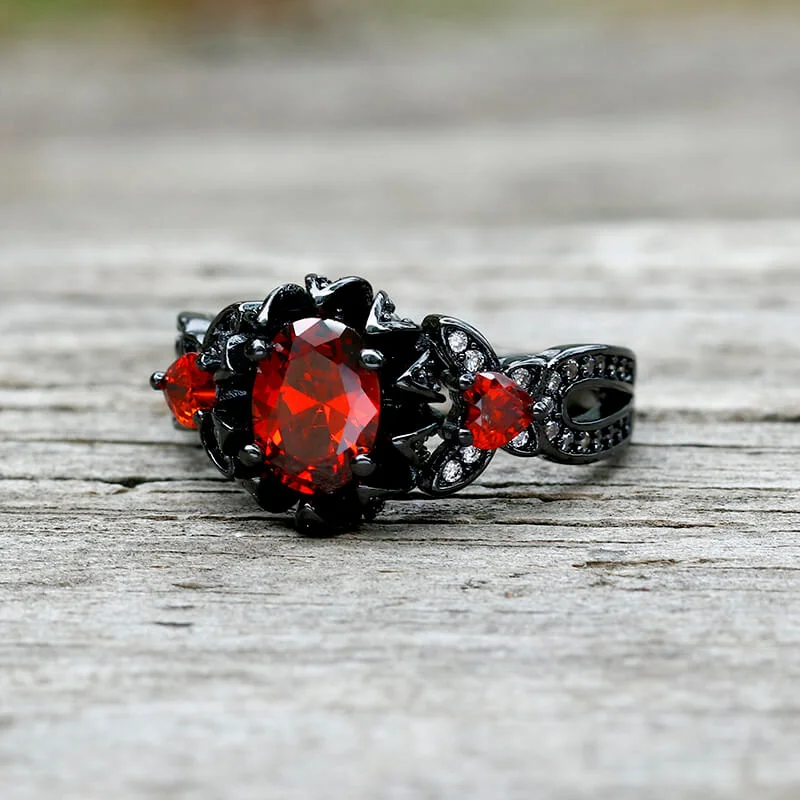 dainty birthstone ring for women Lotus Zircon Inlaid Brass Gothic Ring
