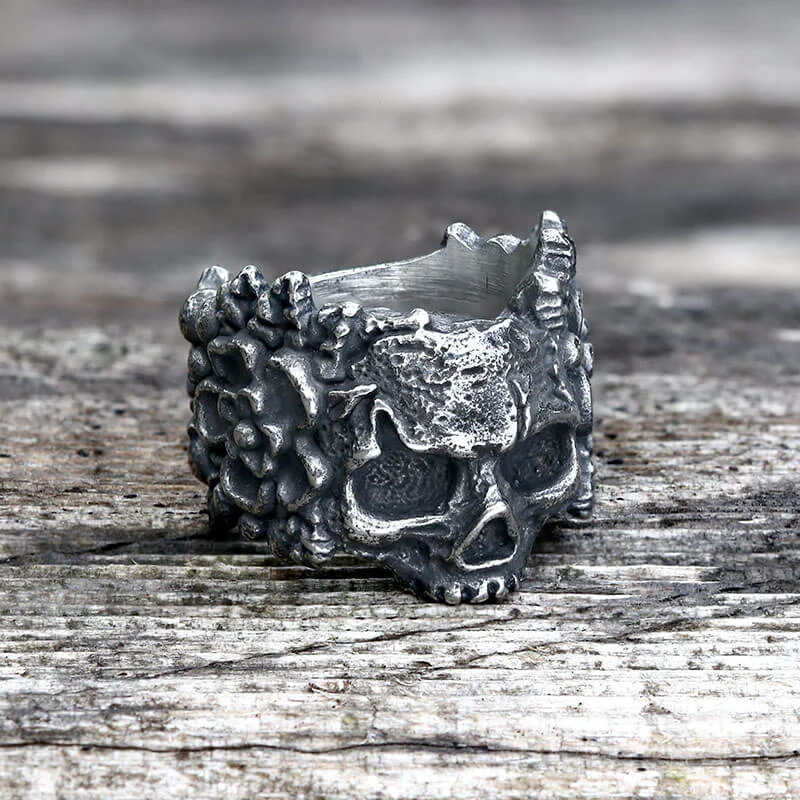 diamond halo stud earrings Mexican Flower Stainless Steel Sugar Skull Ring