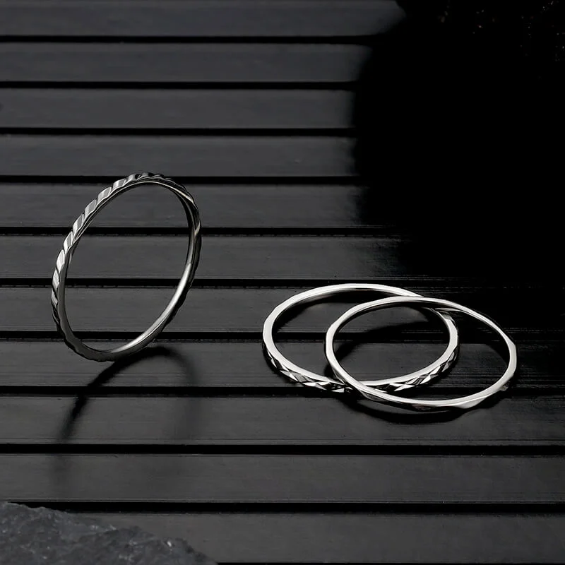 men’s black titanium ring Minimalist 3Pcs Stainless Steel Stackable Ring Set