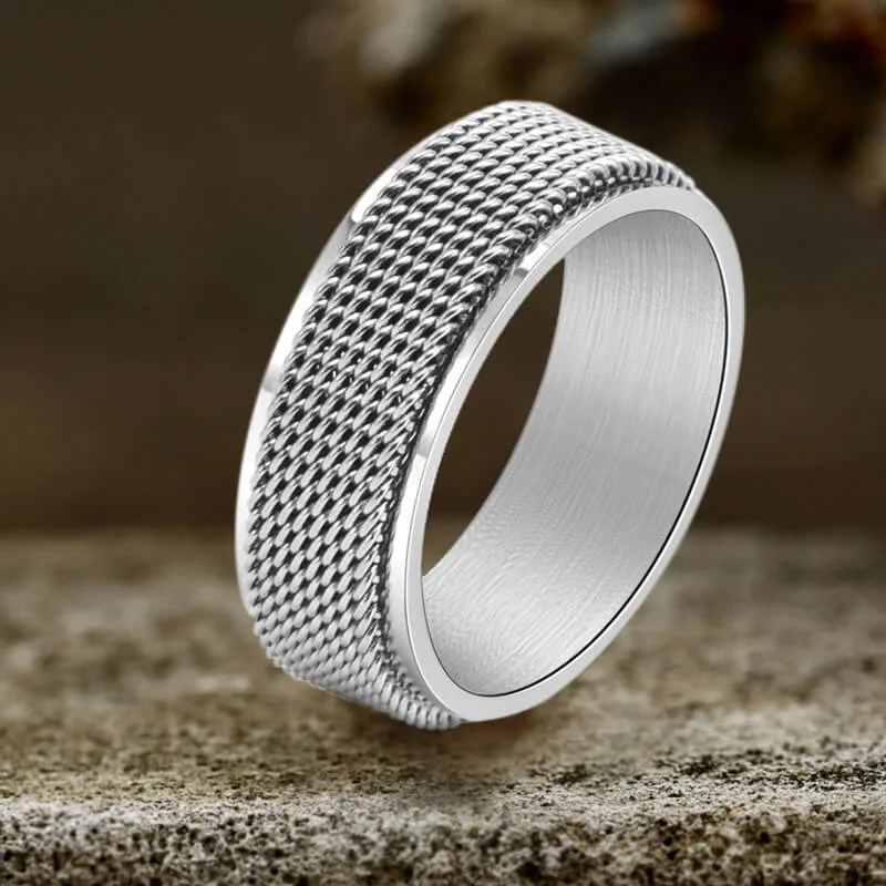 gothic bat ring sterling silver Minimalist Mesh Woven Stainless Steel Spinner Ring