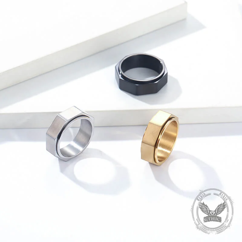 oval blue sapphire ring Minimalist Octagonal Nut Stainless Steel Spinner Ring
