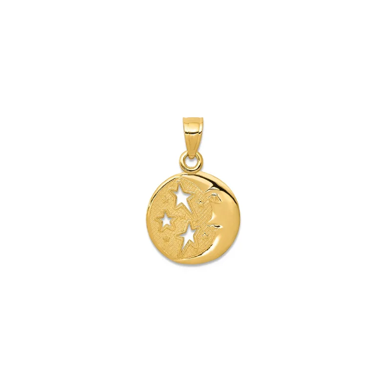 men’s woven leather bracelet Moon and Three Star Pendant (14K)