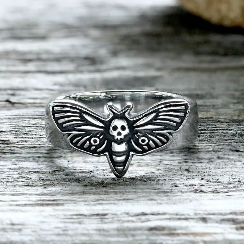 unique promise ring for girlfriend Moth Skull Stainless Steel Animal Ring