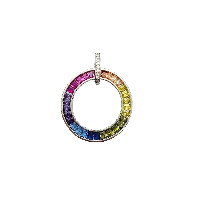 men’s silver ring with onyx Multi-colors Round Shape Pendant (Silver)