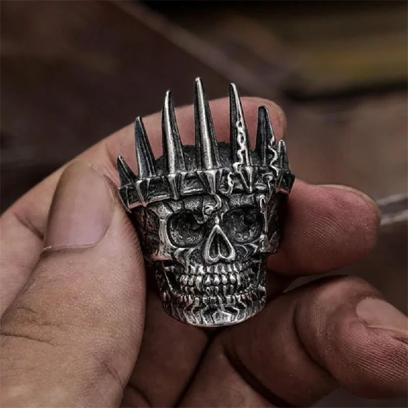 unique wooden bead necklace Nobility King Crown Stainless Steel Skull Ring