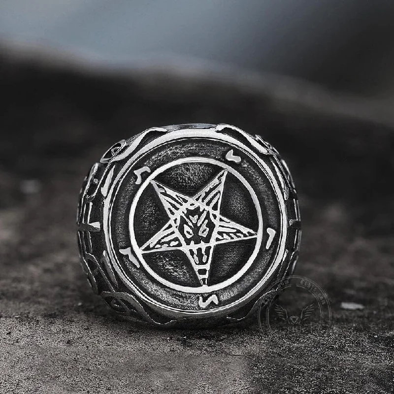 wedding band with diamonds Sigil of Baphomet Stainless Steel Satan Ring