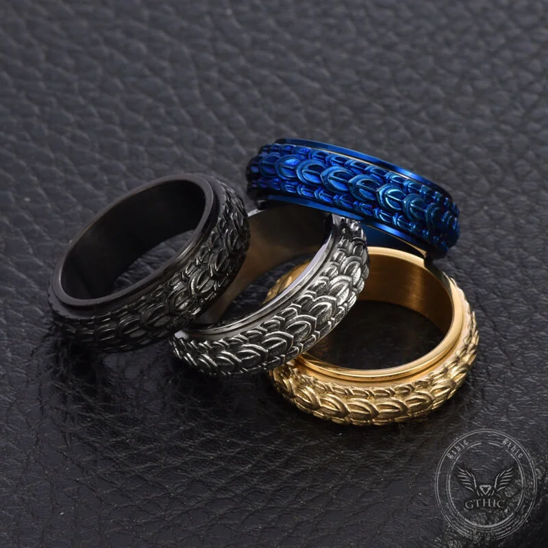 gold wedding band for men Personalized Dragon Scale Titanium Steel Spinner Ring
