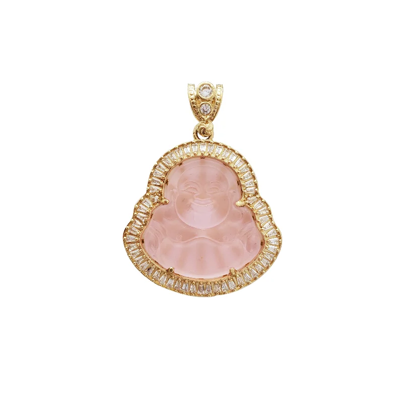 unique silver branch ring Pink Laughing Buddha Pendant (14K)