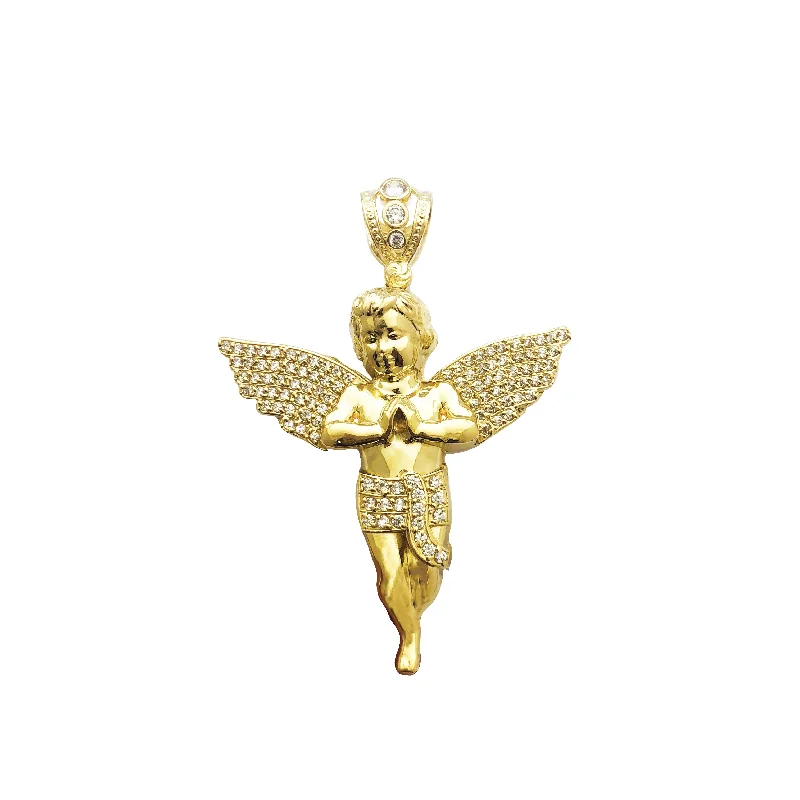 gold plated Cuban link chain Praying Baby Angel Pendant (14K)