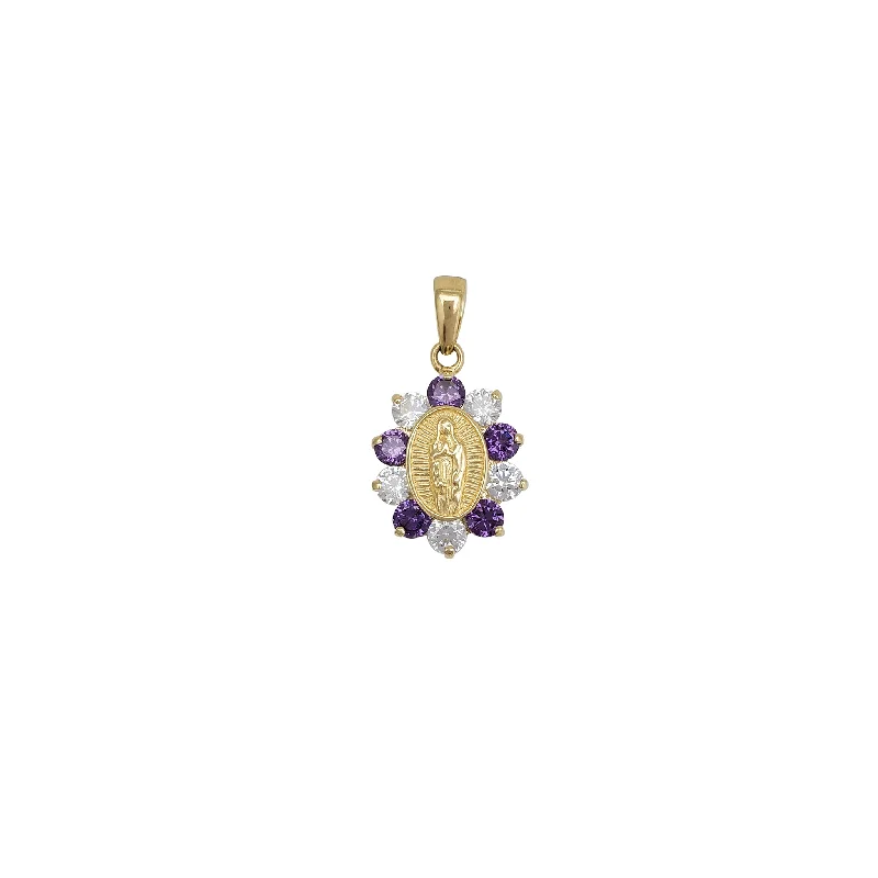 rose gold anklet chain Purple-Zirconia Virgin Mary Pendant (14K)