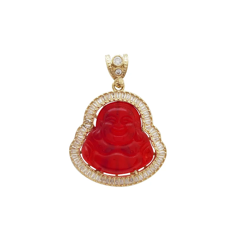 layered gold coin pendant necklace Red Laughing Buddha Pendant (14K)