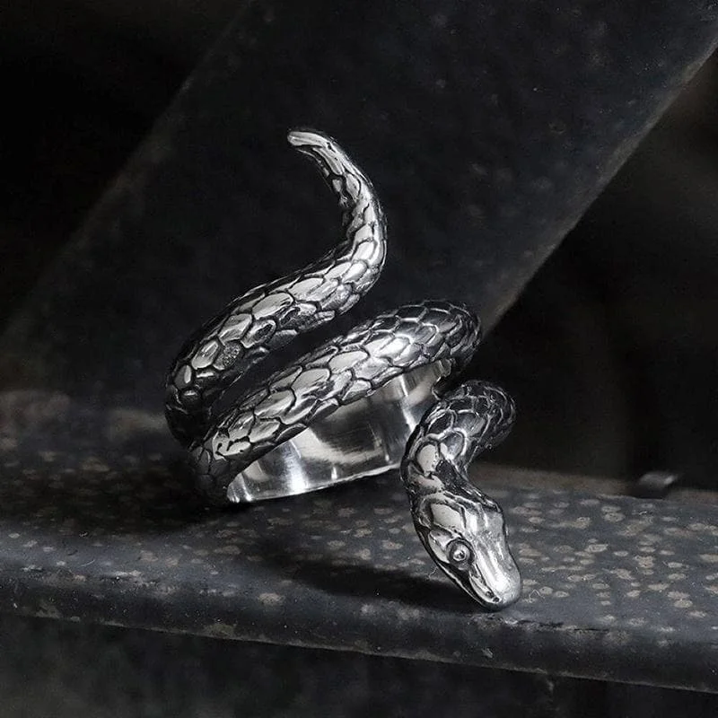custom zodiac sign ring Retro Punk Winding Snake Cobra Stainless Steel Ring