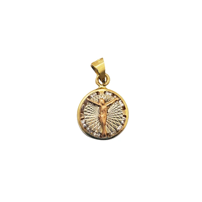 minimalist stacking rings set Round Jesus Pendant (14K)
