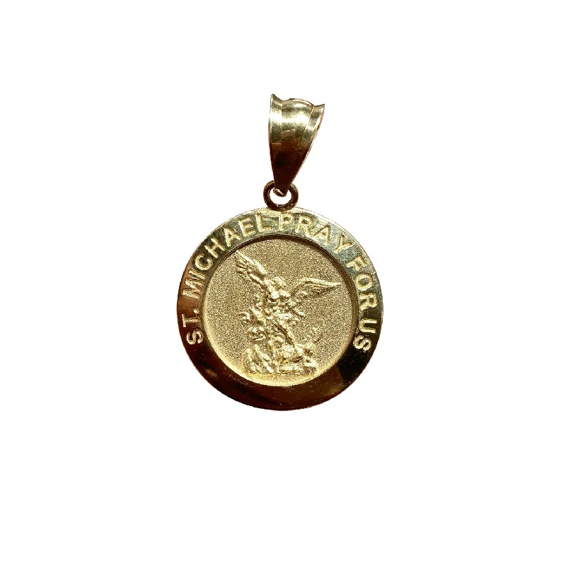 personalized bar necklace silver Saint Michael "Pray for Us" Circular Medal Pendant (14K)