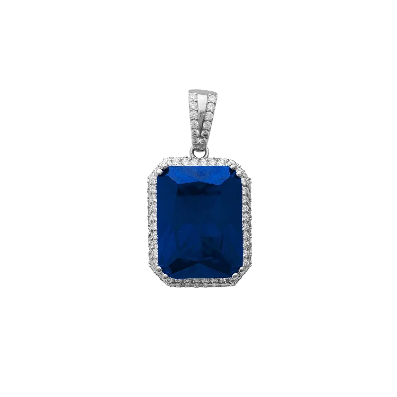 chunky gold chain necklace [September] Zirconia Blue Emerald Cut Birth-Stone Pendant (Silver)