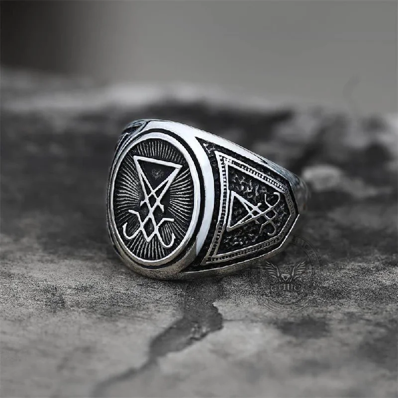 minimalist crystal quartz ring GTHIC Sigil Of Lucifer Stainless Steel Ring