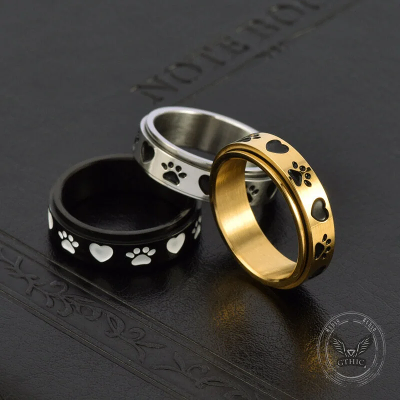 stackable gold bangle set Simple Heart Dog Paw Stainless Steel Spinner Ring