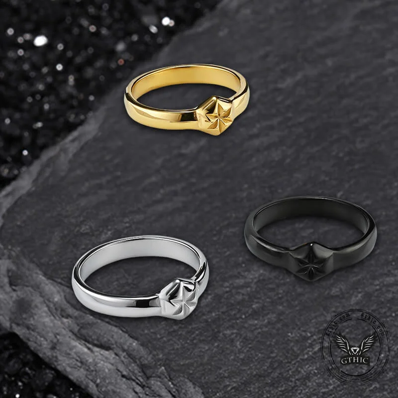 gothic black onyx ring men Simple Hexagon Flower Stainless Steel Ring