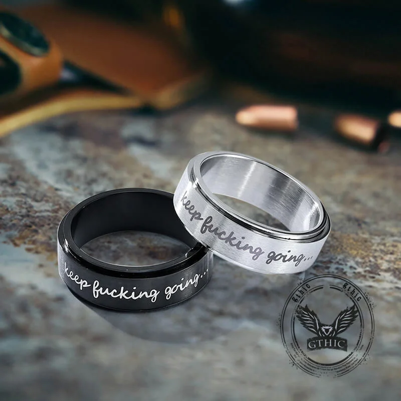 silver wave ring dainty Simple Keep Fucking Going Spinner Stainless Steel Ring