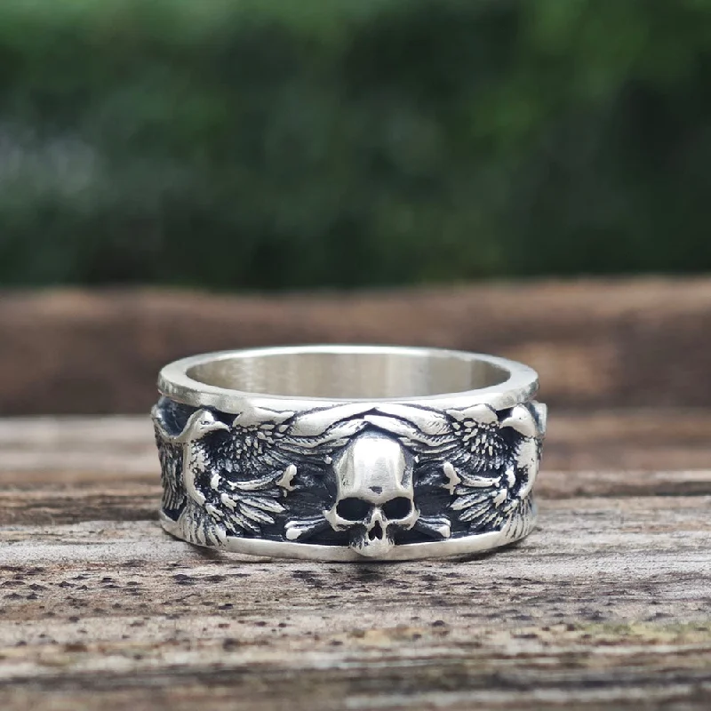 classic pearl choker necklace Skull Double Eagle Sterling Silver Ring