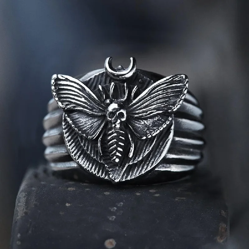 personalized engraved locket Skull Moth Butterfly Stainless Steel Ring
