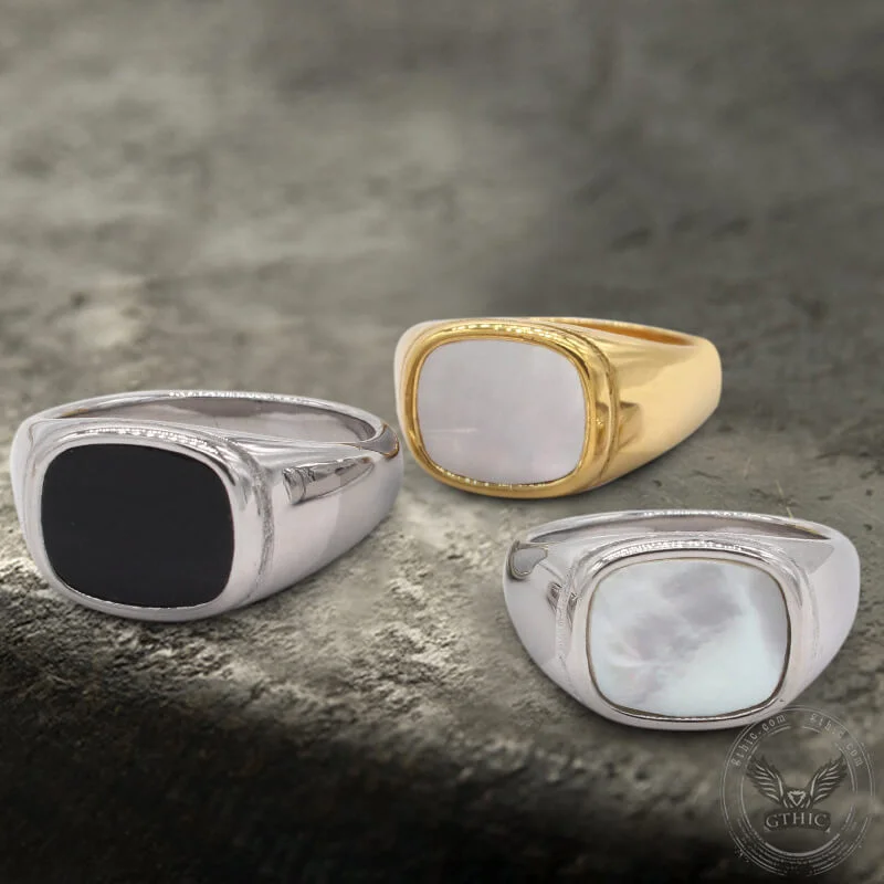 personalized gemstone pendant necklace Square Shell Stainless Steel Minimalism Ring