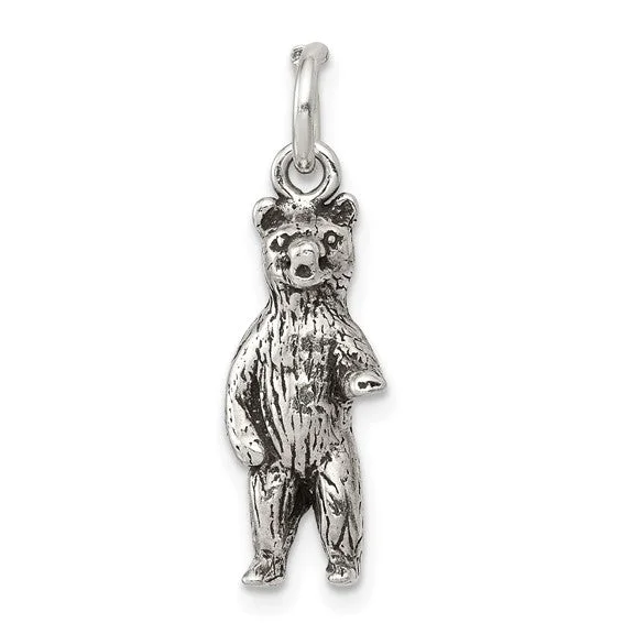 hypoallergenic earrings for sensitive ears Standing Up Textured Bear (Silver)