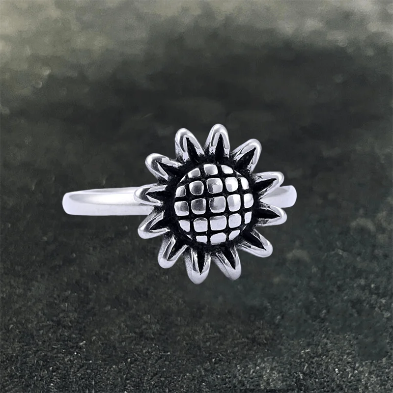 birthstone necklace for mom Sunflower Design Stainless Steel Ring