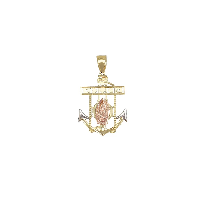 moissanite engagement ring affordable Tri-Color Virgin Mary Anchor Pendant (14K)