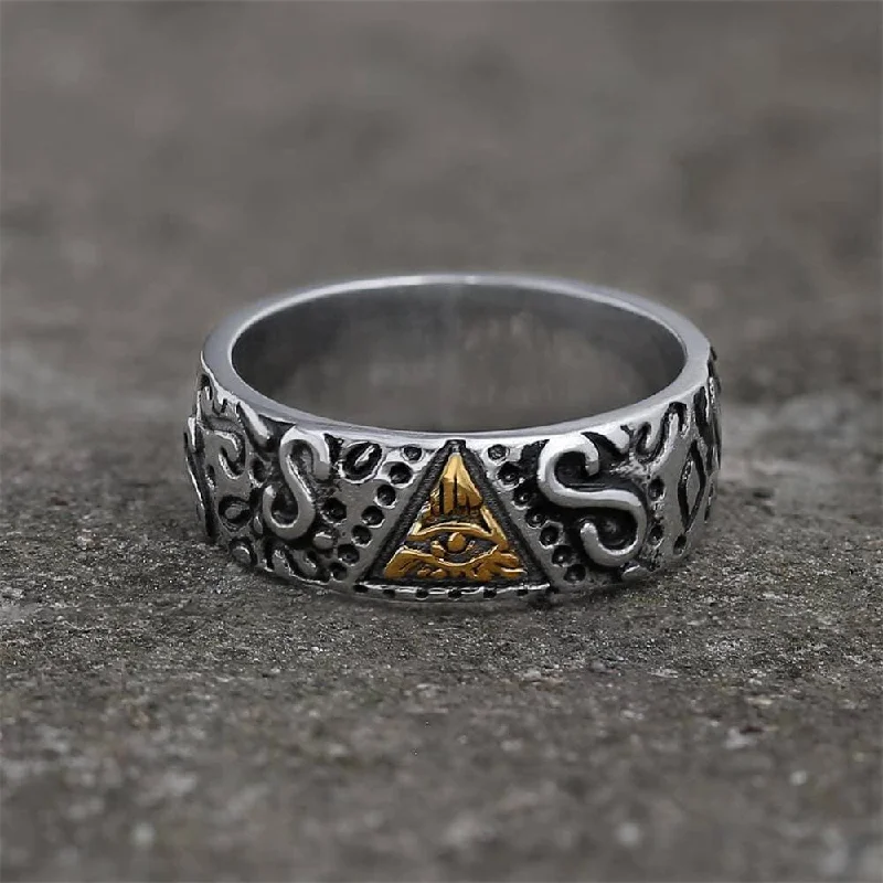 sapphire halo engagement ring Triangle Eye of Providence Stainless Steel Masonic Ring