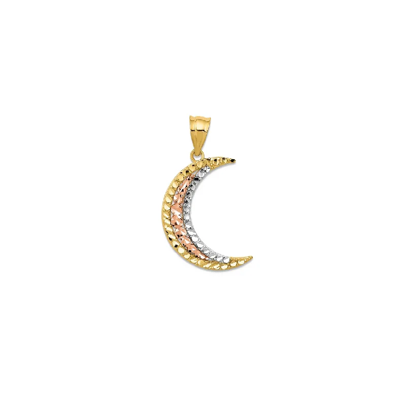 unique wooden bead necklace Tricolor Diamond Cut Moon Pendant (14K)