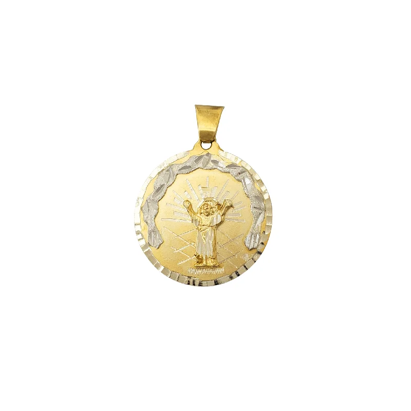 men’s tungsten carbide ring Two-Tone Halo Divine Child Medallion Pendant (14K)