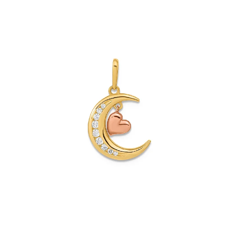 sapphire halo engagement ring Two Tone Moon and Heart Pendant (14K)