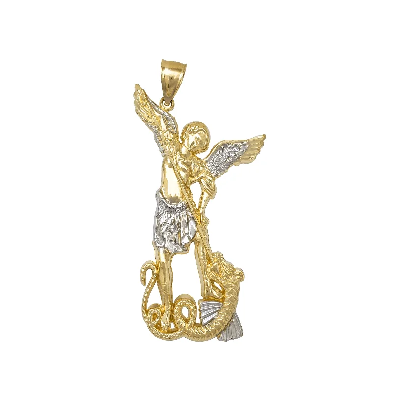 elegant aquamarine drop earrings Two-Tone Saint Michael Pendant (14K)