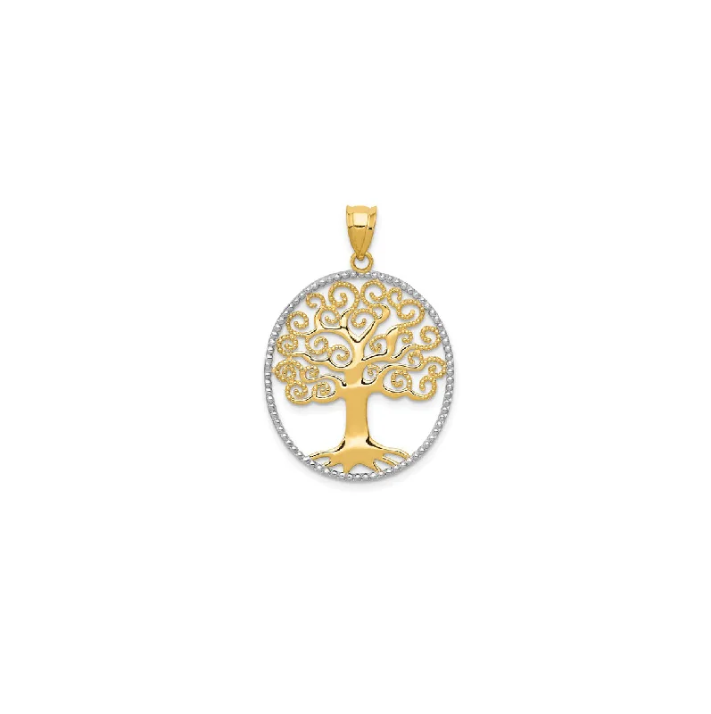 delicate gold band ring Two Tone Trees of Life Pendant (14K)