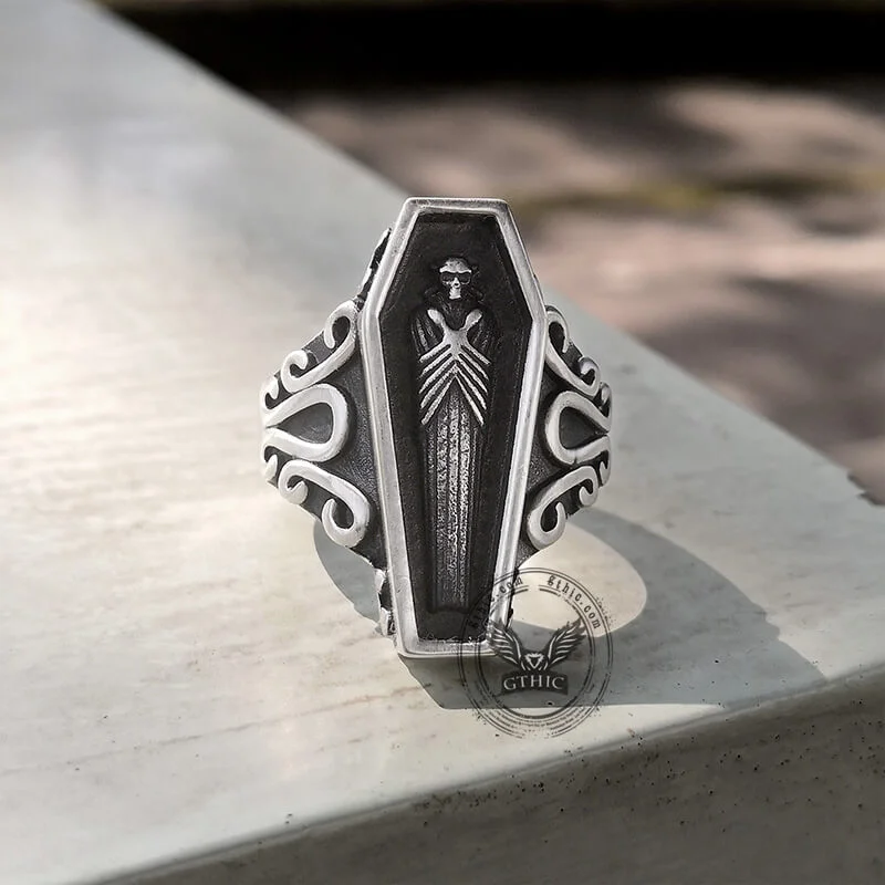 unique moon phase ring Vampire Coffin Sterling Silver Skull Ring