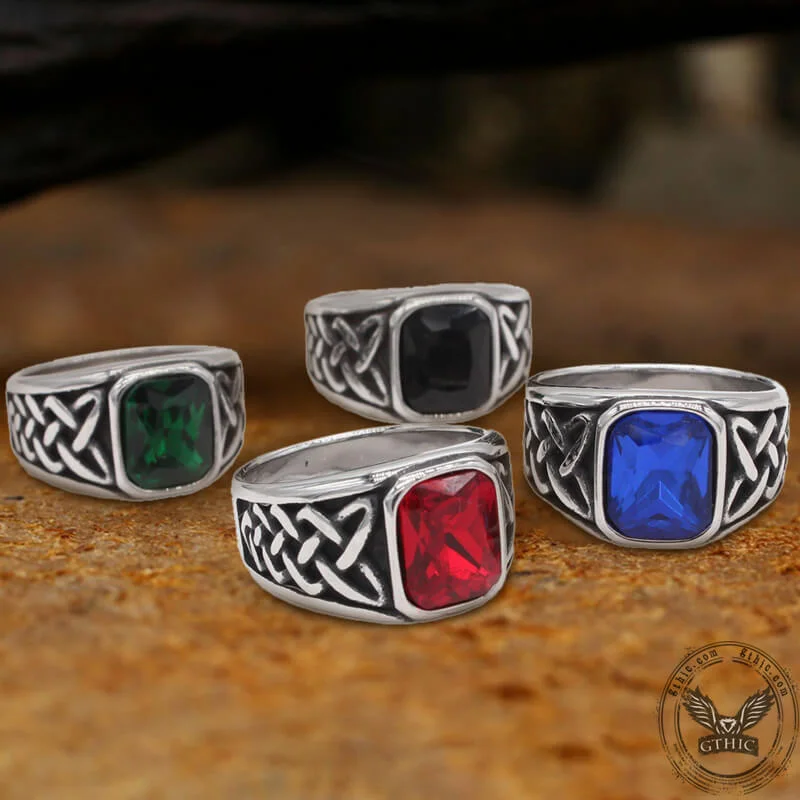celestial moon and stars ring Viking Celtic Knot Gem-set Stainless Steel Ring