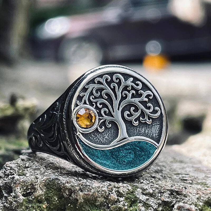 delicate gold band ring Viking Tree of Life Stainless Steel Amulet Ring