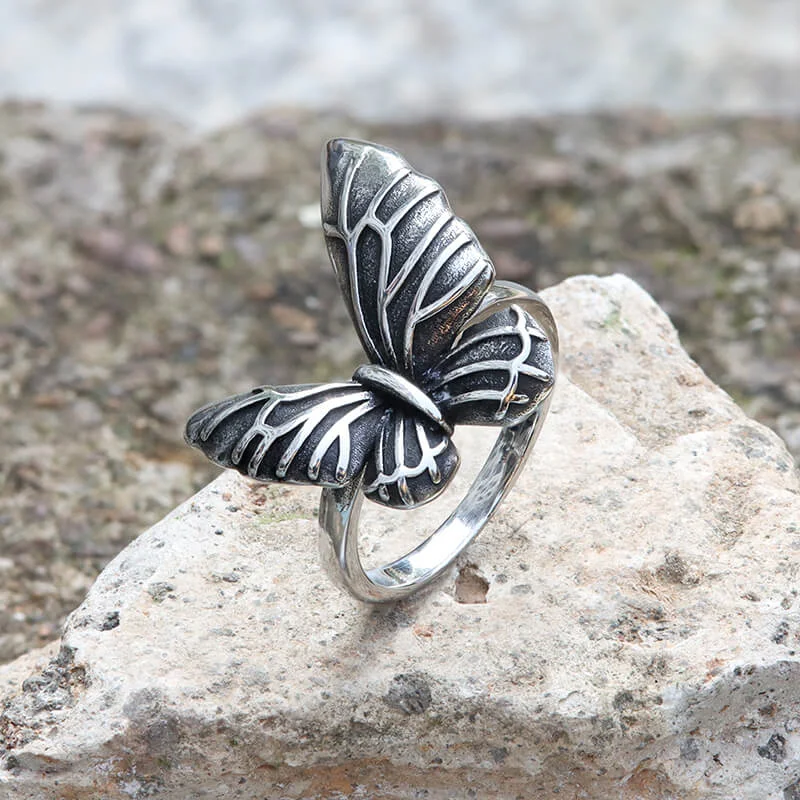 handcrafted gemstone ring women Vintage Butterfly Stainless Steel Animal Ring