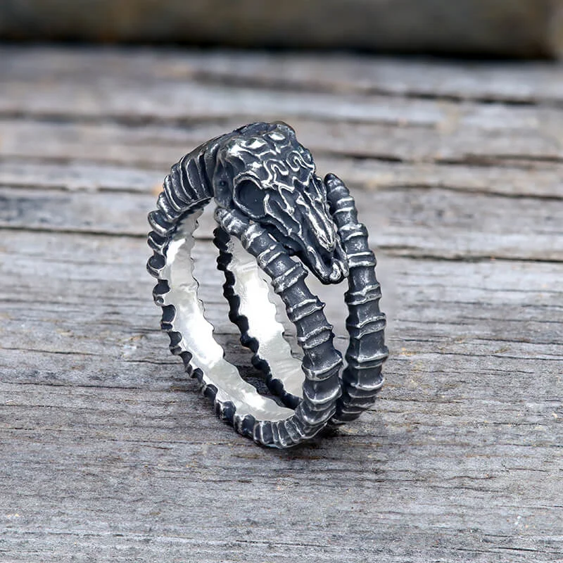 boho gold leaf ring Vintage Goat Head Skull Stainless Steel Open Ring
