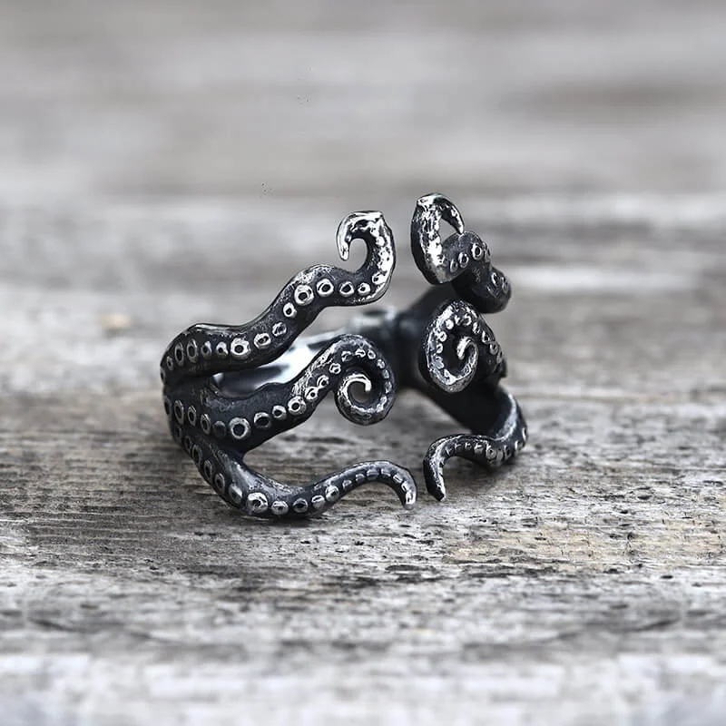 hammered silver pendant necklace Vintage Octopus Arms Stainless Steel Animal Ring