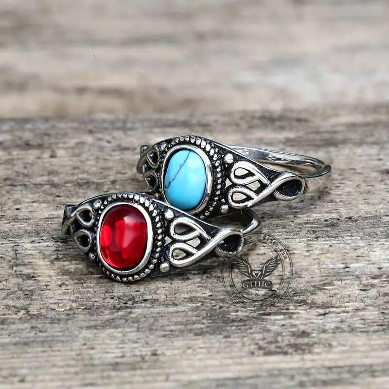 crystal drop earrings elegant Vintage Pattern Stainless Steel Gemstone Ring