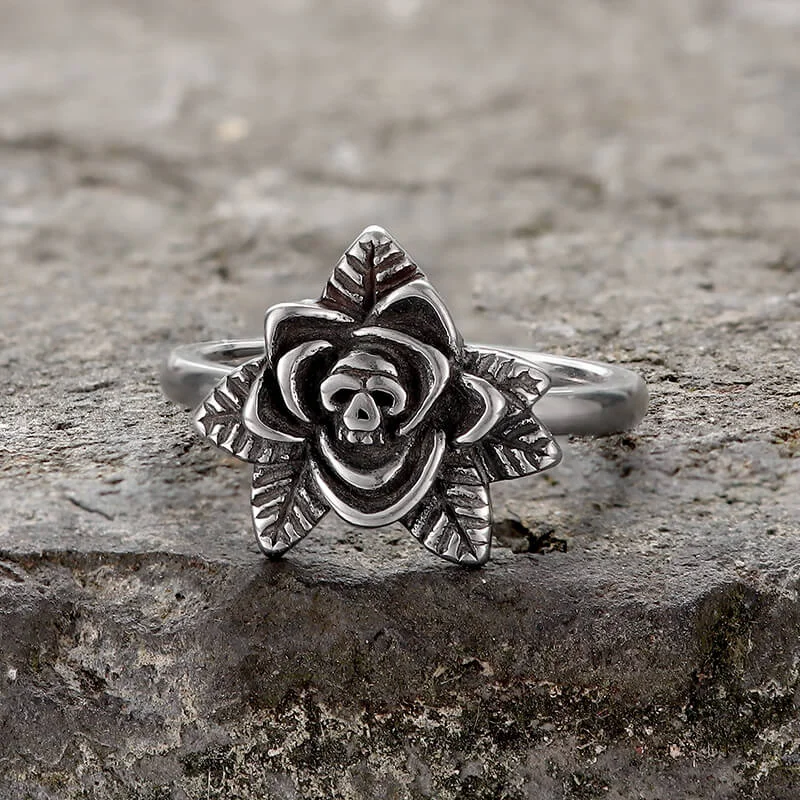 hand-stamped coordinates bracelet Vintage Rose Skull Stainless Steel Ring