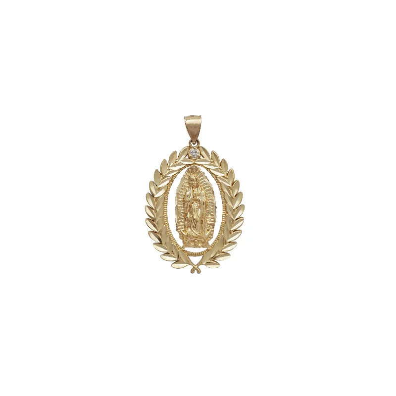 modern hexagon stud earrings Virgin Mary Diamond-Cut Leaf Frame Pendant  (14K)