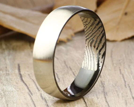 vintage-style filigree bracelet Your Actual Finger Print Rings, Handmade Men Dome RINGS - Two Tone Black Titanium Rings 7mm vintage-style filigree bracelet Your Actual Finger Print Rings, Handmade Men Dome RINGS - Two Tone Black Titanium Rings 7mm