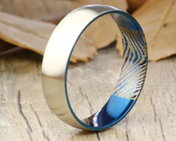 handmade copper wire ring Your Actual Finger Print Rings, Handmade Men Dome RINGS - Two Tone Blue Titanium Ring 7mm handmade copper wire ring Your Actual Finger Print Rings, Handmade Men Dome RINGS - Two Tone Blue Titanium Ring 7mm