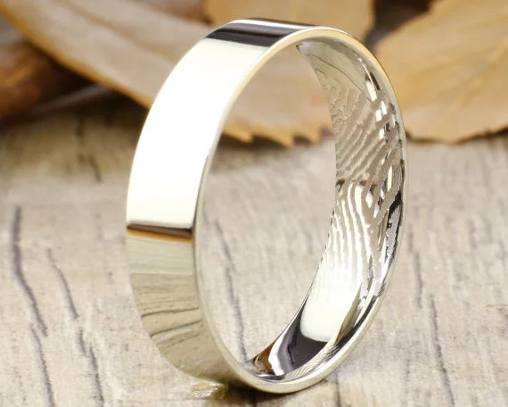 minimalist silver stacking bangles Your Actual Finger Print Rings, WEDDING RING - Men Ring, White Gold Tone Titanium Rings 6mm minimalist silver stacking bangles Your Actual Finger Print Rings, WEDDING RING - Men Ring, White Gold Tone Titanium Rings 6mm