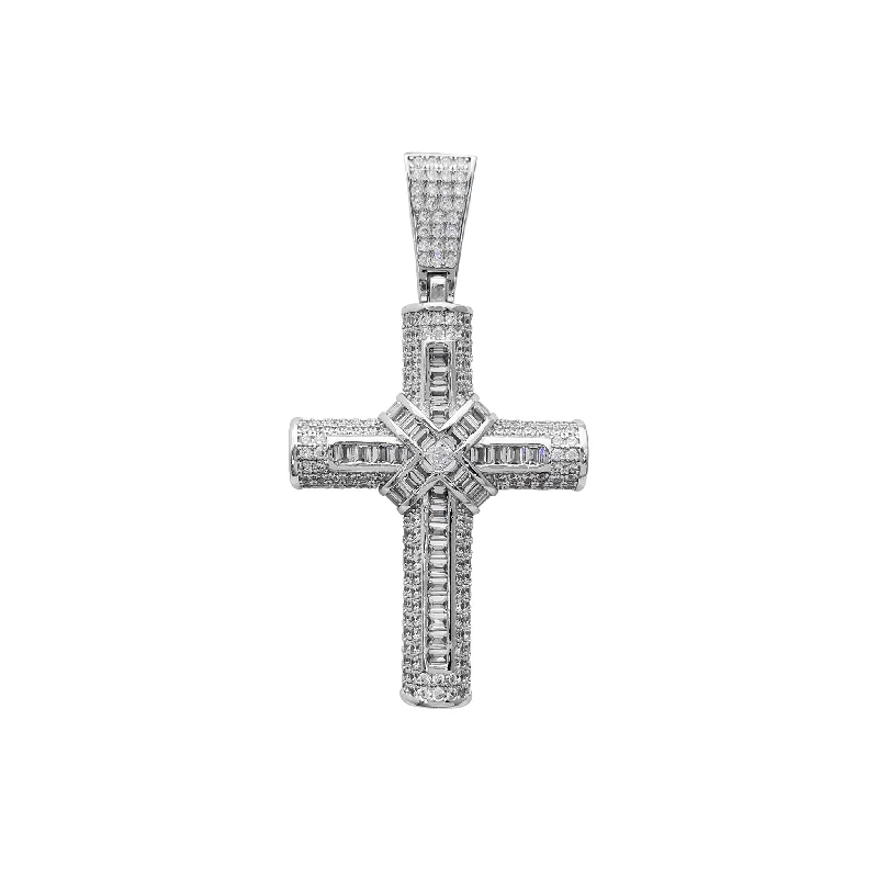 gold-plated chain necklace with charms Zirconia Baguette & Round Tube Cross Pendant (Silver) gold-plated chain necklace with charms Zirconia Baguette & Round Tube Cross Pendant (Silver)