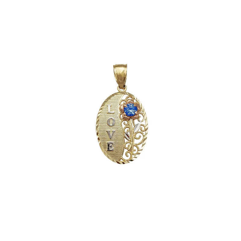 waterproof beach anklet stainless steel Zirconia Birthstone Love & Flower Oval Pendant (14K)