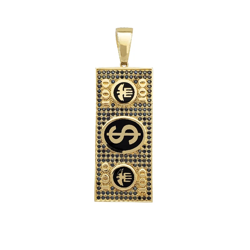 sterling silver lotus ring Zirconia Black Hundred-Dollar-Bill Pendant (14K)